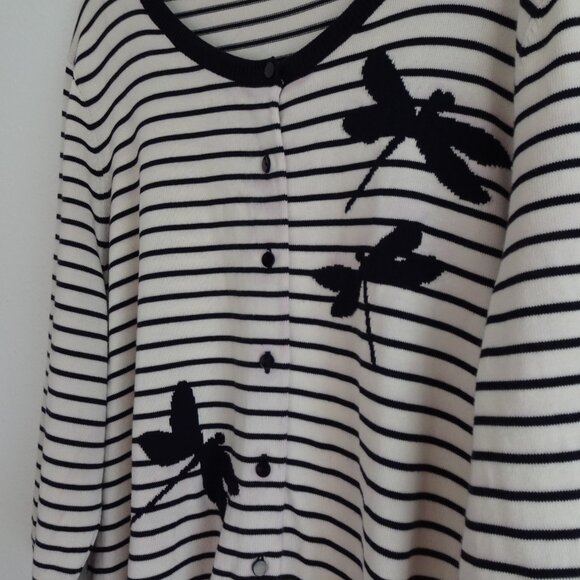 Talbots Dragonfly Cardigan Sweater Women's Plus Size 3X Black White Stripe - Picture 5 of 8